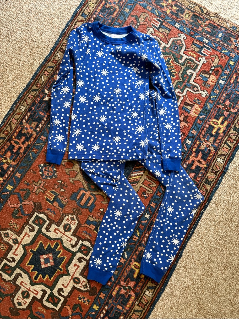 Hanna Andersson Blue Star & Dot snowflake winter Pajama Set 12 Y twins